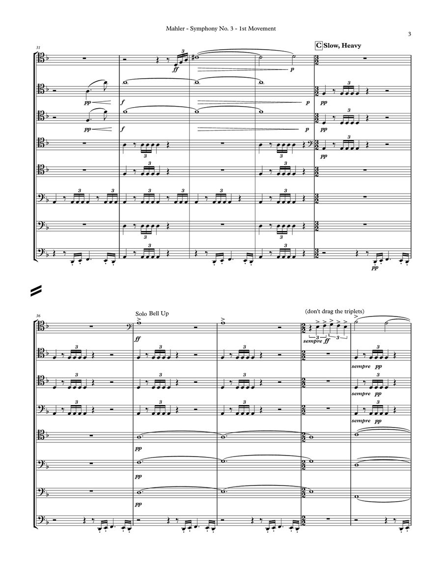 Symphony No. 3 selections from 1st movement for 8-part Trombone Choir Trombone scores gallery preview page 3