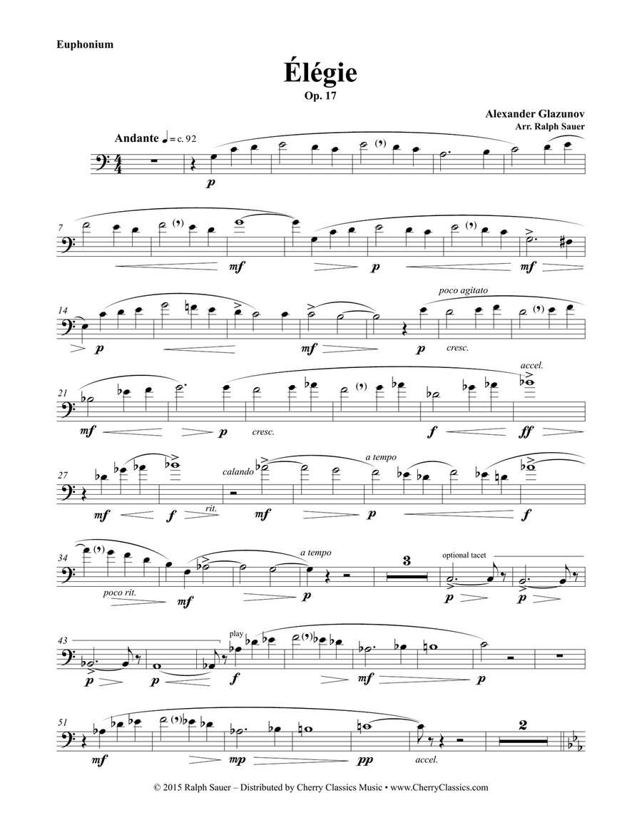 Élégie Opus 17 for Euphonium & Piano Euphonium scores gallery preview page 2