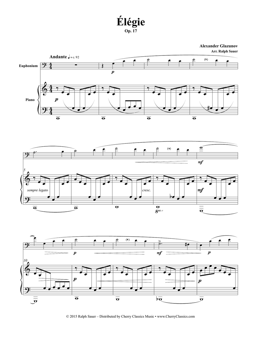 Élégie Opus 17 for Euphonium & Piano Euphonium scores gallery preview page 4