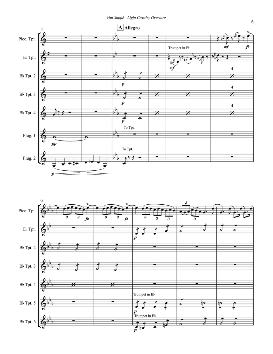 Light Cavalry Overture for 7-part Trumpet Ensemble Trumpet scores gallery preview page 3