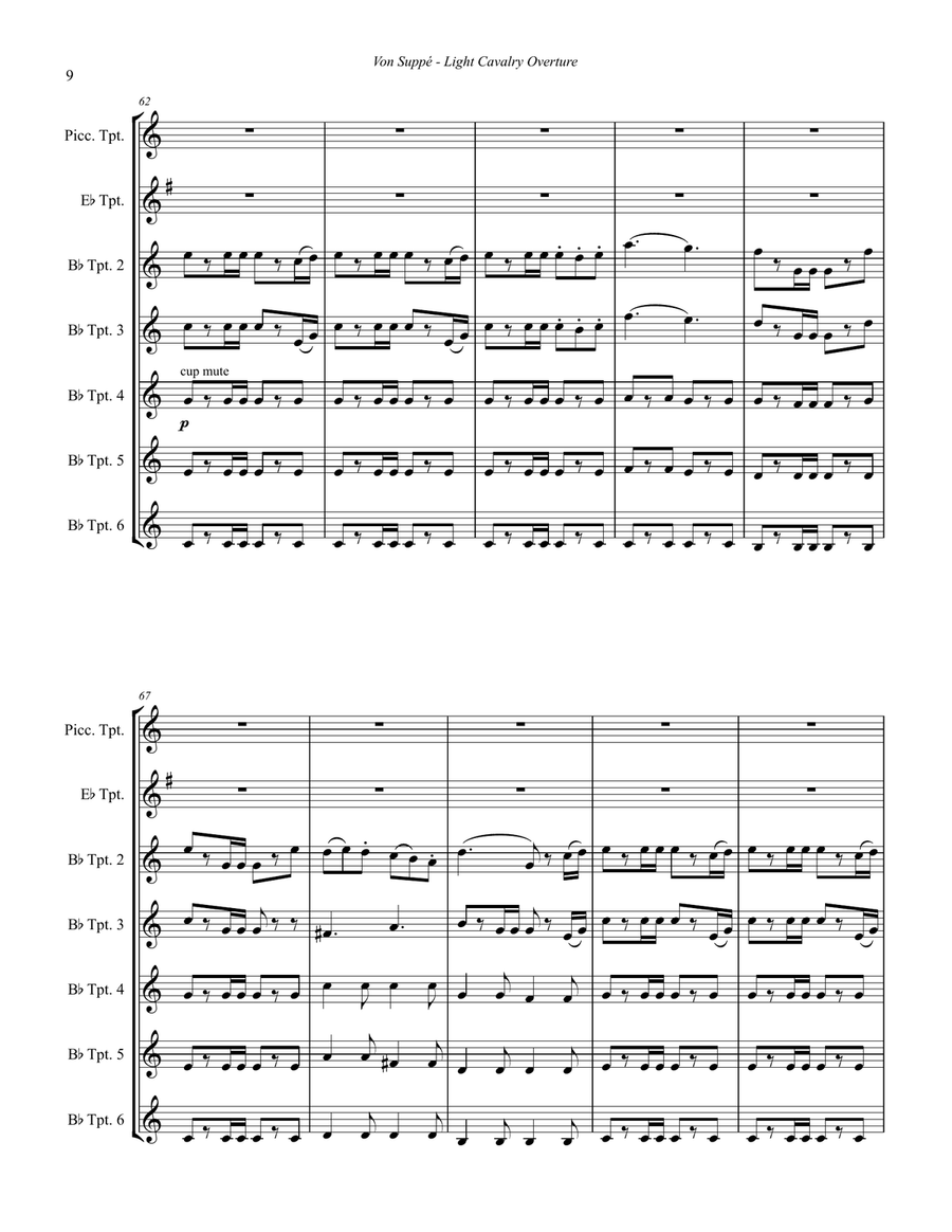 Light Cavalry Overture for 7-part Trumpet Ensemble Trumpet scores gallery preview page 4