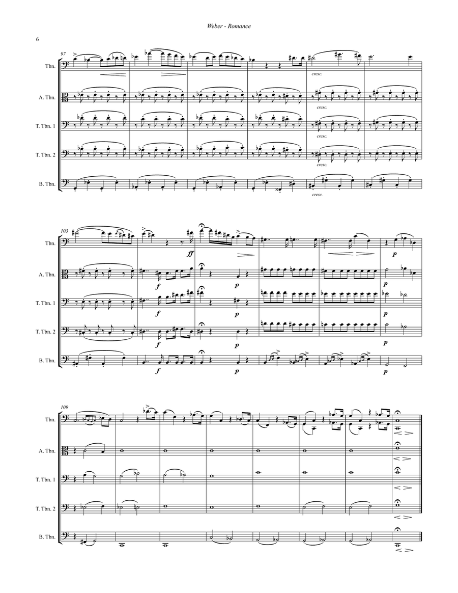 Romance for Trombone solo and Trombone Quartet Trombone Quartet scores gallery preview page 3