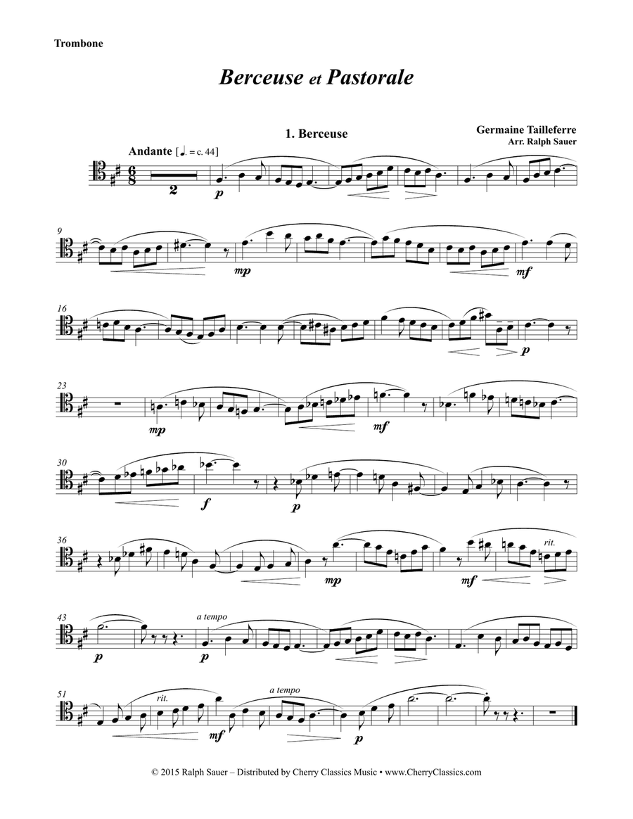 Berceuse et Pastorale for Trombone and Piano Piano Accompaniment scores gallery preview page 2