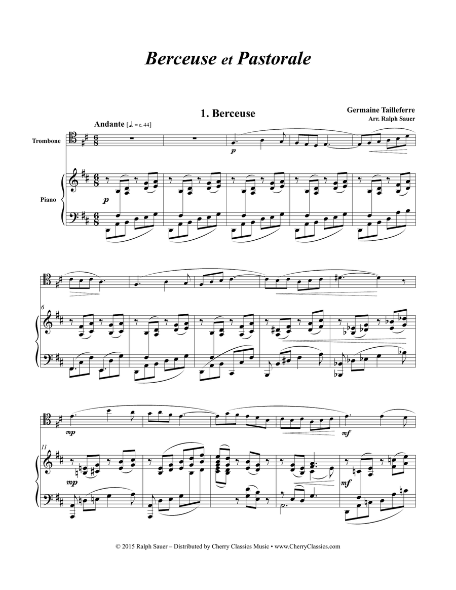 Berceuse et Pastorale for Trombone and Piano Piano Accompaniment scores gallery preview page 4