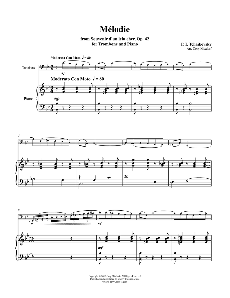 Melodie from op. 42 for Trombone and Piano Piano Accompaniment scores gallery preview page 2