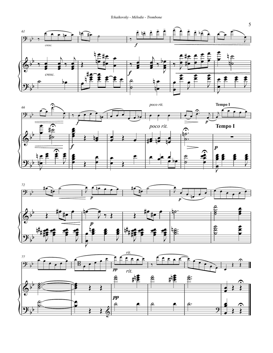 Melodie from op. 42 for Trombone and Piano Piano Accompaniment scores gallery preview page 3