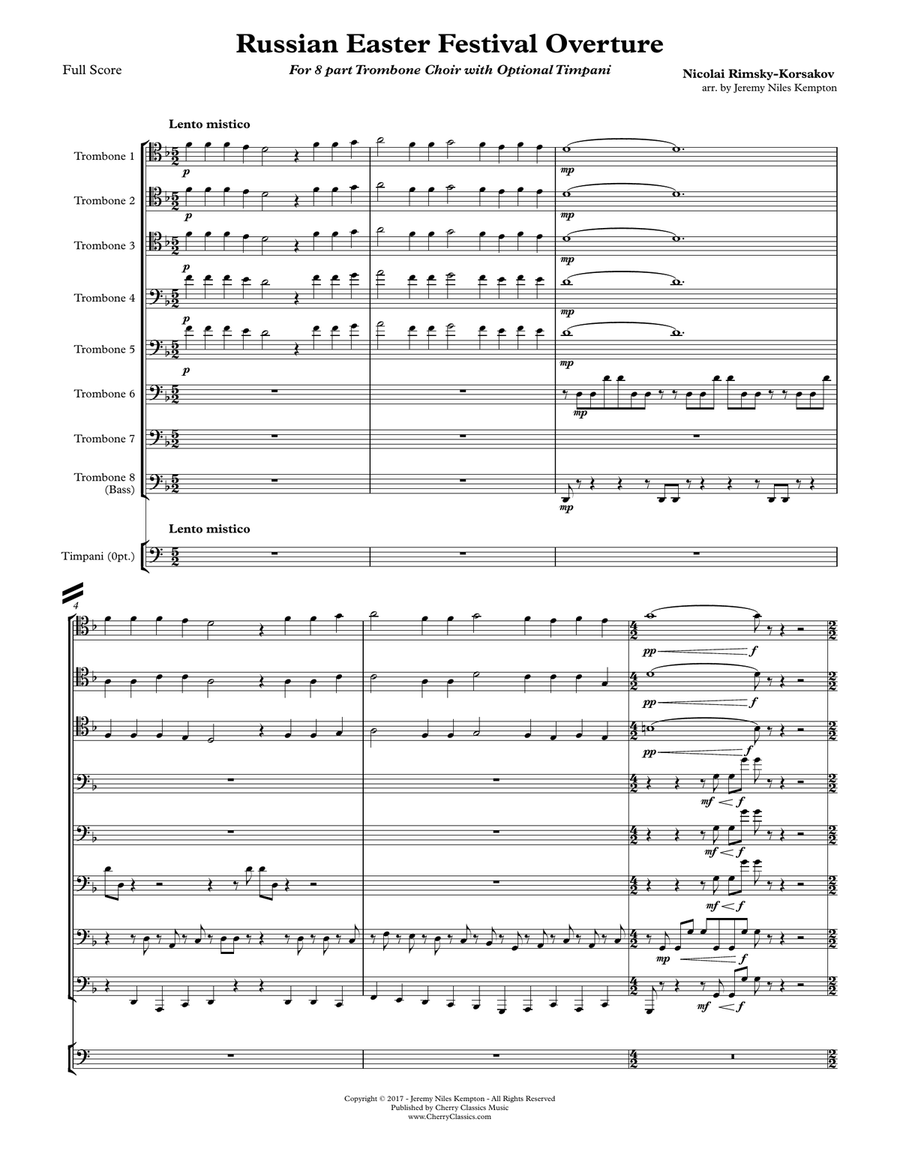 Russian Easter Festival Overture for 8-part Trombone Choir w. opt. Timpani Chamber Music scores gallery preview page 2
