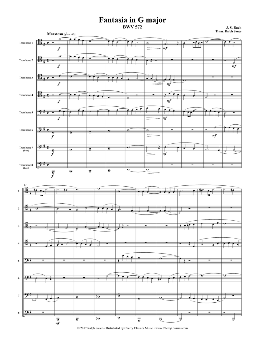 Fantasia in G major BWV 572 for 8-part Trombone Ensemble Trombone scores gallery preview page 2
