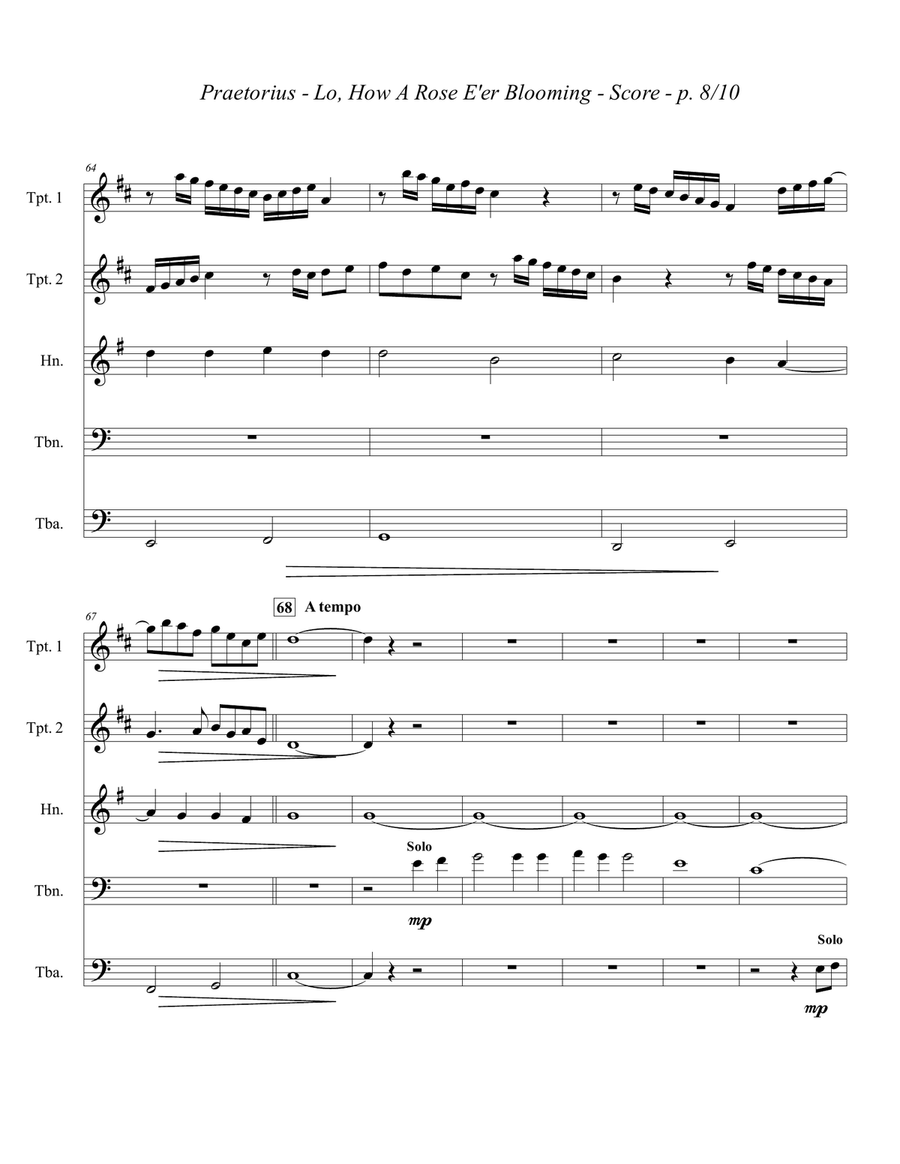 Lo, How a Rose E’er Blooming for Brass Quintet Brass Quintet scores gallery preview page 4