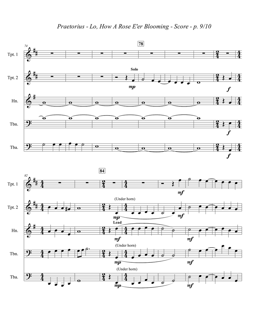 Lo, How a Rose E’er Blooming for Brass Quintet Brass Quintet scores gallery preview page 5
