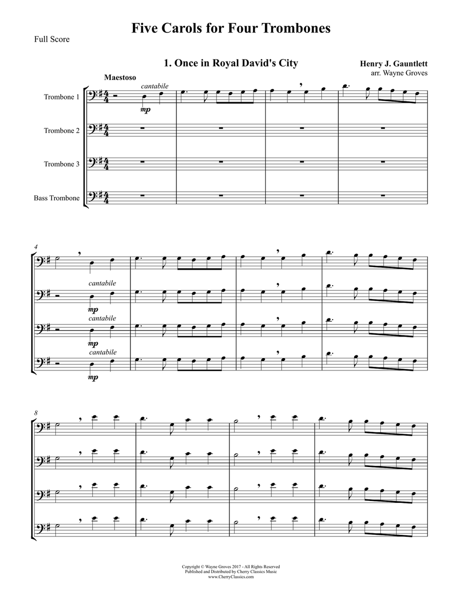 Five Carols for Four Trombones Trombone Quartet scores gallery preview page 2