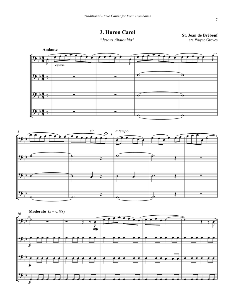 Five Carols for Four Trombones Trombone Quartet scores gallery preview page 4