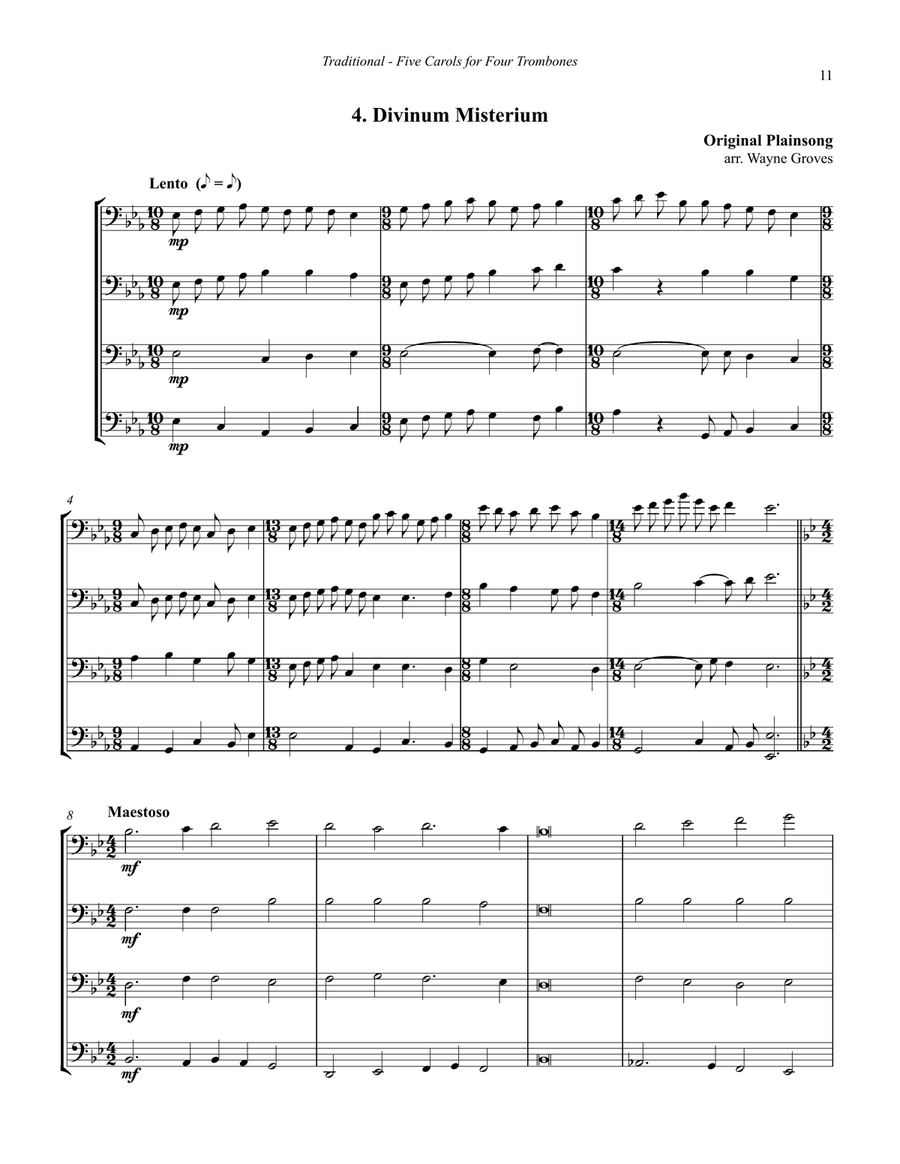 Five Carols for Four Trombones Trombone Quartet scores gallery preview page 5