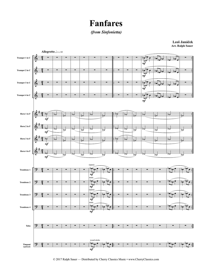 Fanfares from Sinfonietta for Large Brass Ensemble & Timpani Percussion scores gallery preview page 2