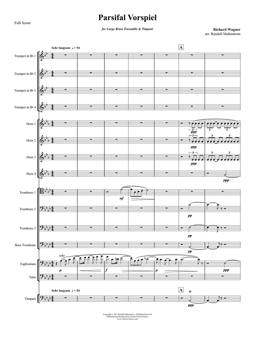 Parsifal Vorspiel for Large Brass Ensemble & Timpani Percussion scores gallery preview page 2