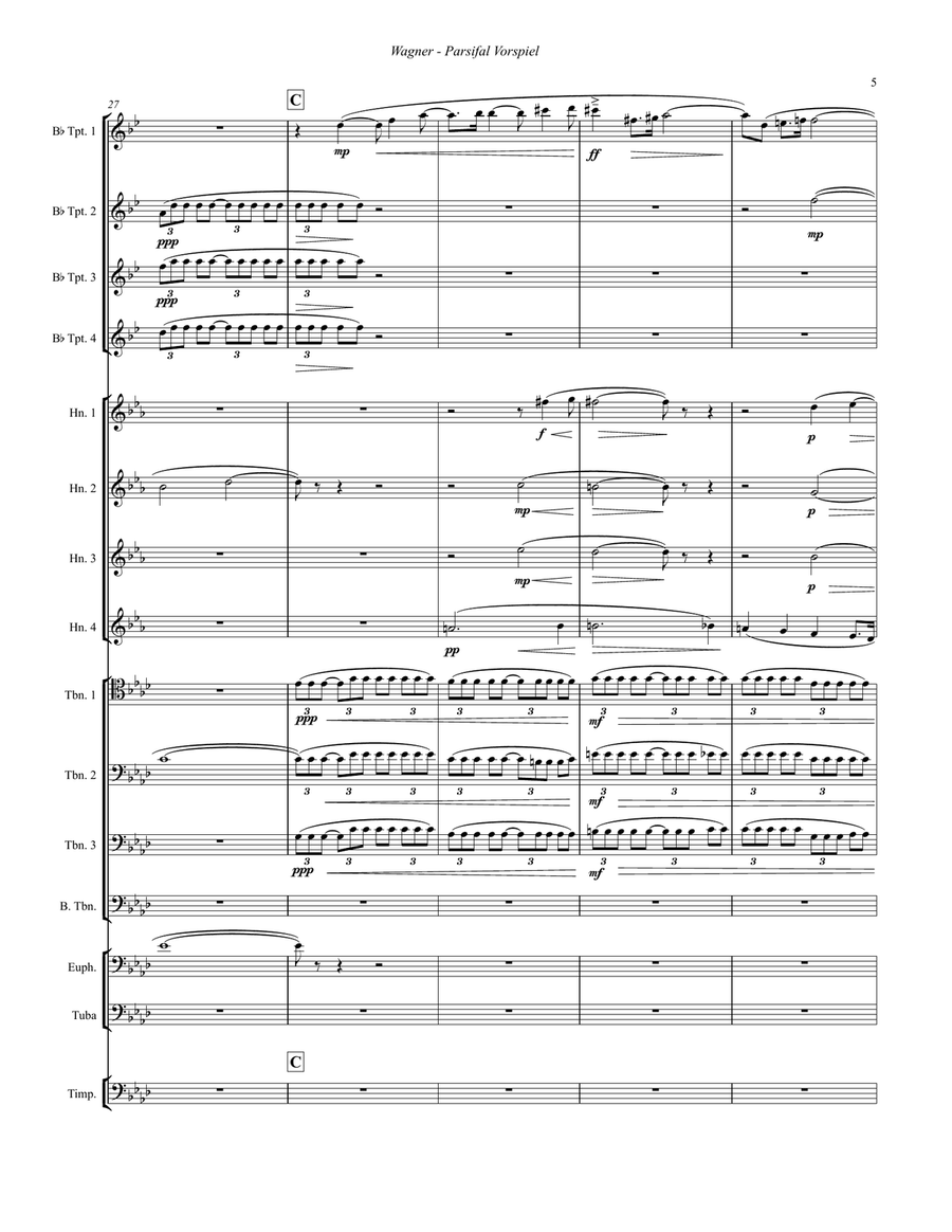 Parsifal Vorspiel for Large Brass Ensemble & Timpani Percussion scores gallery preview page 3