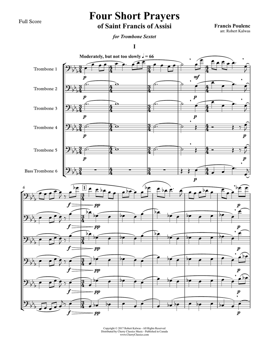 Four Short Prayers of St. Francis of Assisi for Trombone Sextet Trombone scores gallery preview page 2