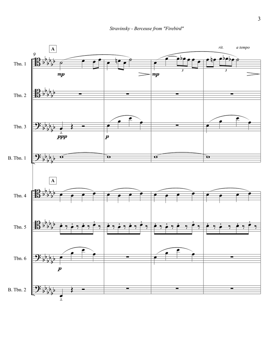 Berceuse from Firebird for Trombone Octet Trombone scores gallery preview page 3