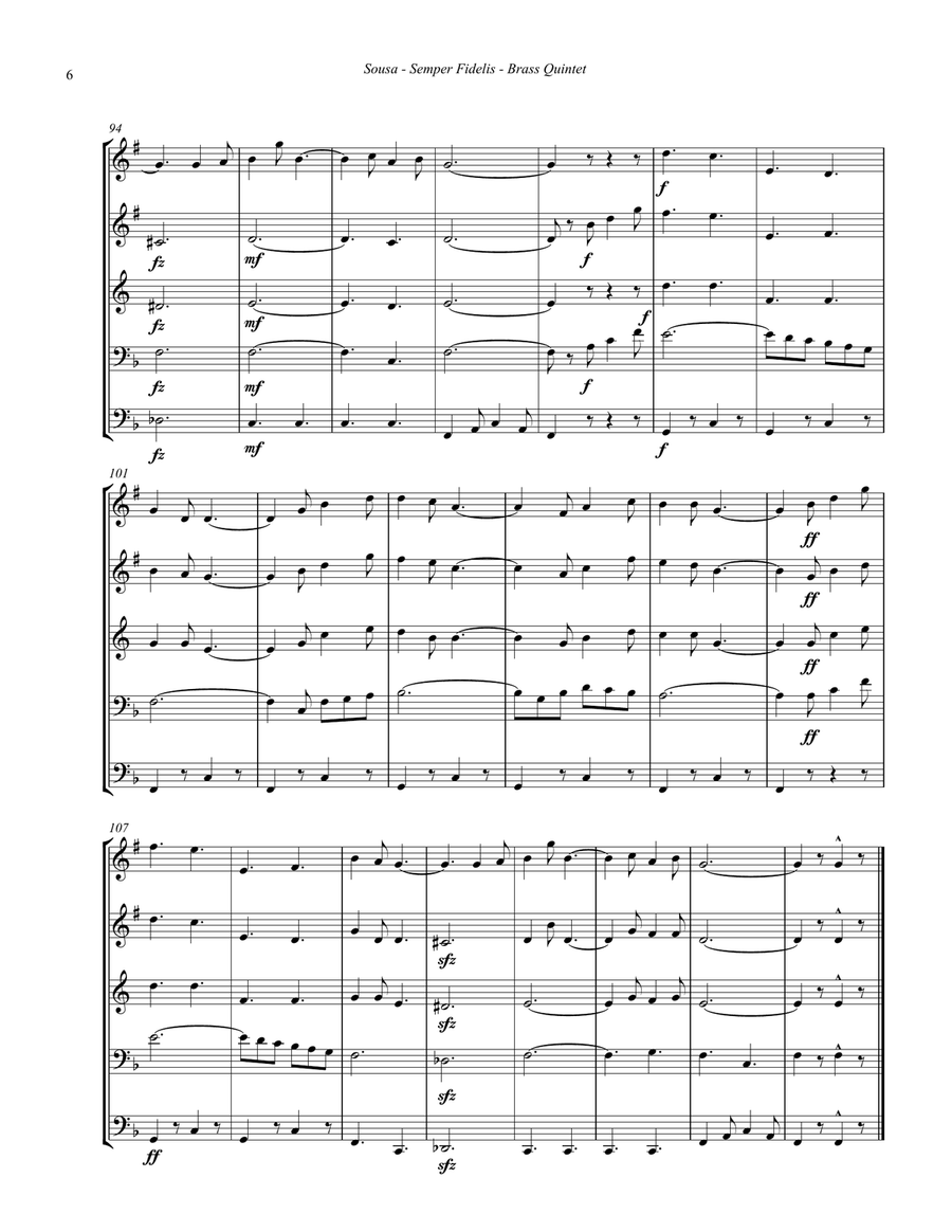 Semper Fidelis March for Brass Quintet Brass Quintet scores gallery preview page 3