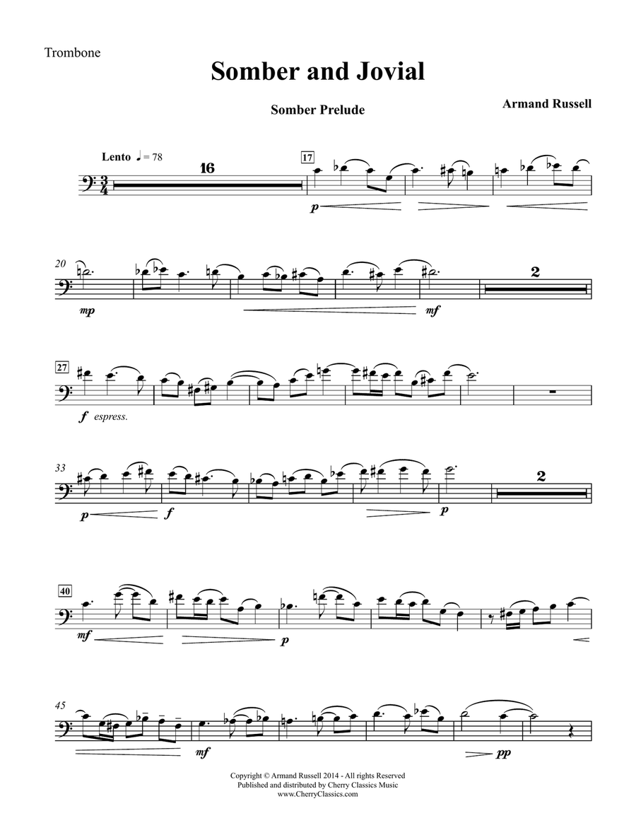 Somber and Jovial for Trombone and Piano Piano Accompaniment scores gallery preview page 2