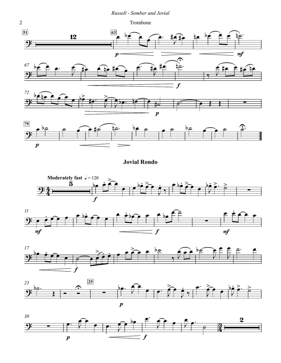 Somber and Jovial for Trombone and Piano Piano Accompaniment scores gallery preview page 3
