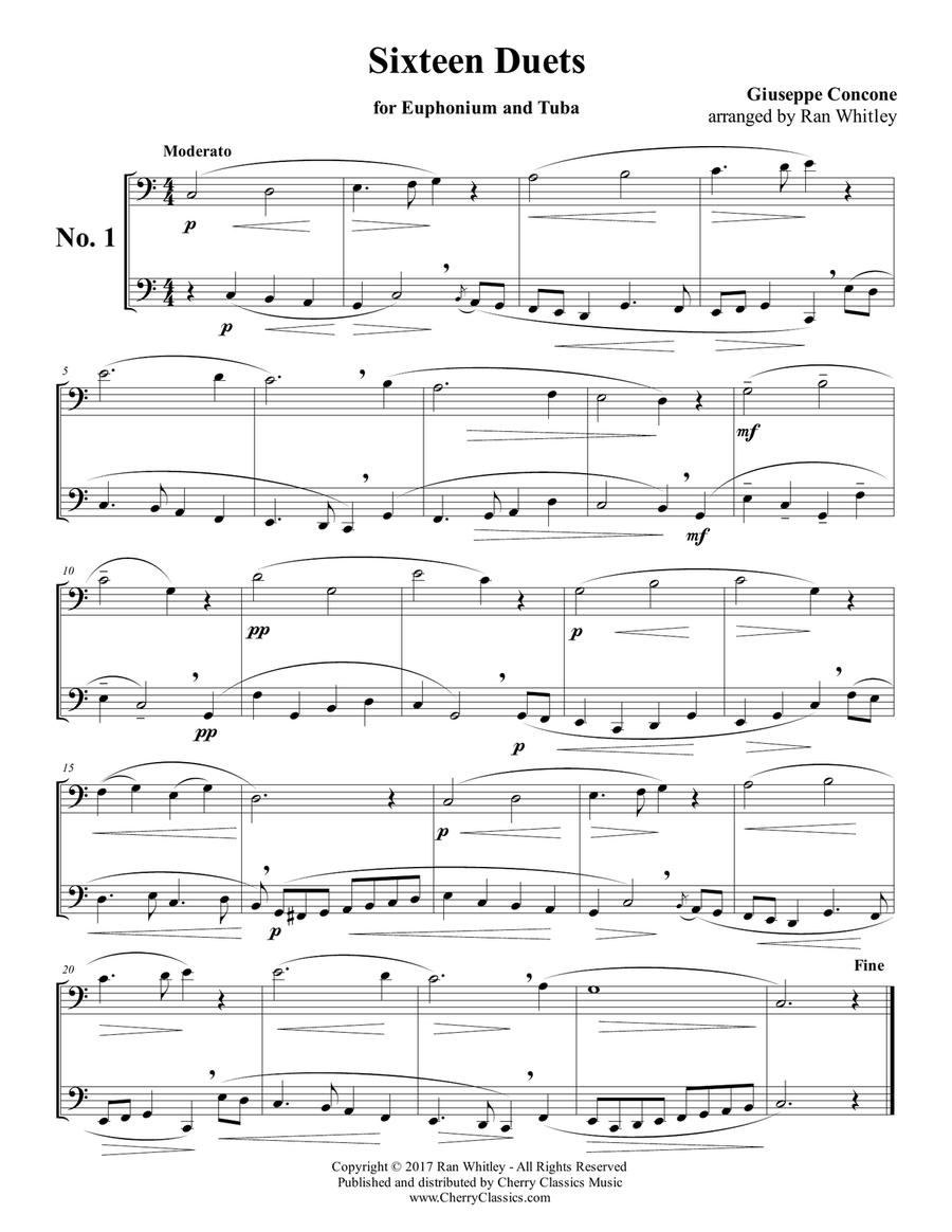 Sixteen Duets from selected Vocalises for Euphonium & Tuba volume 1 Euphonium scores gallery preview page 2