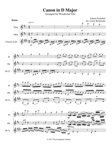 Pachelbel's Canon in D Major - woodwind trio (flute, oboe, clarinet)