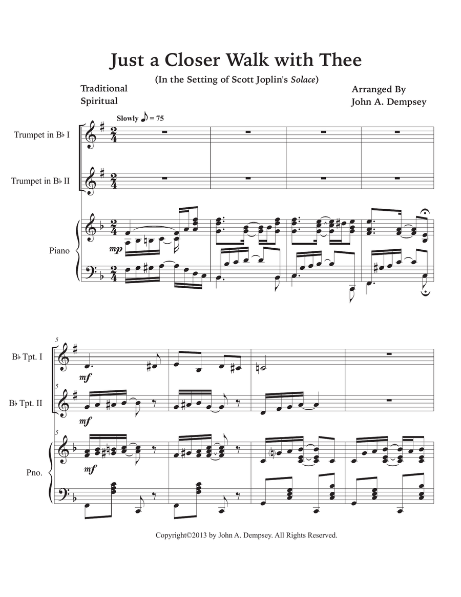 Just a Closer Walk with Thee / Solace (Trio for Two Trumpets and Piano) Trumpet Duet scores gallery preview page 5