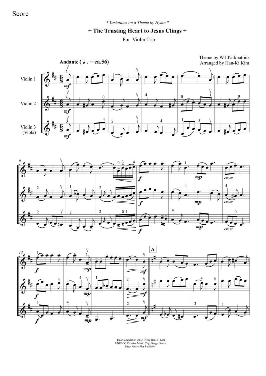 The trusting heart to Jesus clings (For 3 Violins) String Trio scores gallery preview page 2