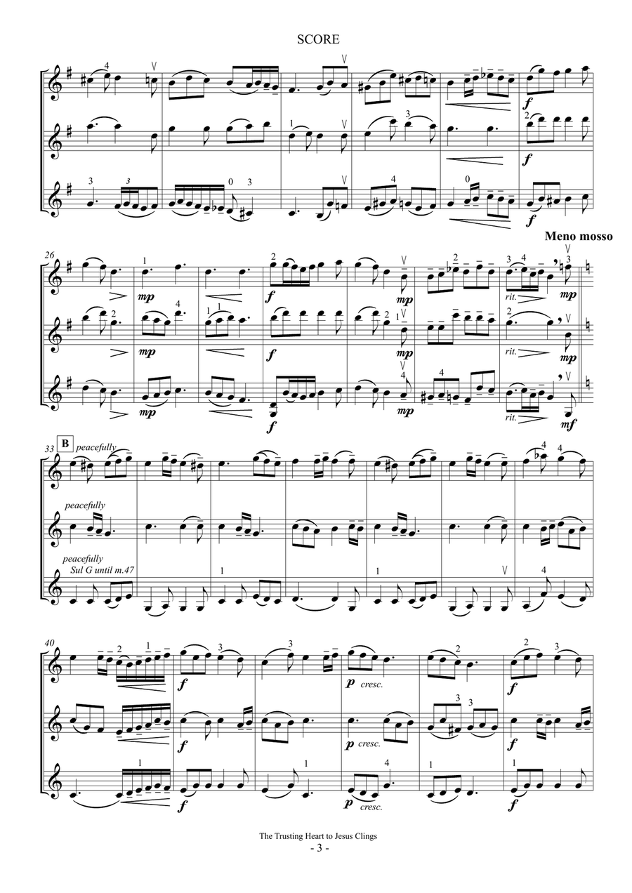 The trusting heart to Jesus clings (For 3 Violins) String Trio scores gallery preview page 3