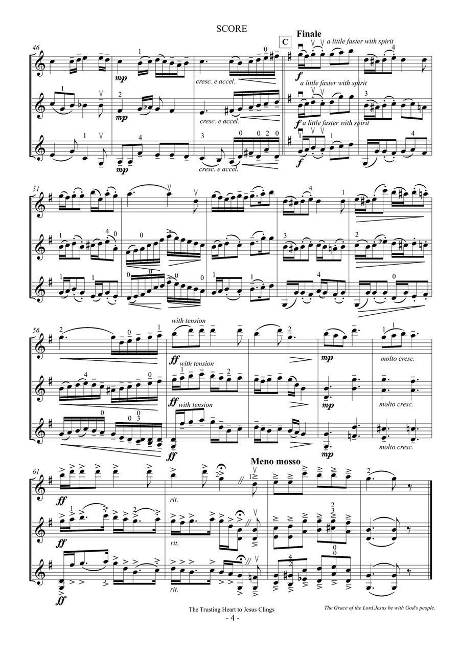 The trusting heart to Jesus clings (For 3 Violins) String Trio scores gallery preview page 4