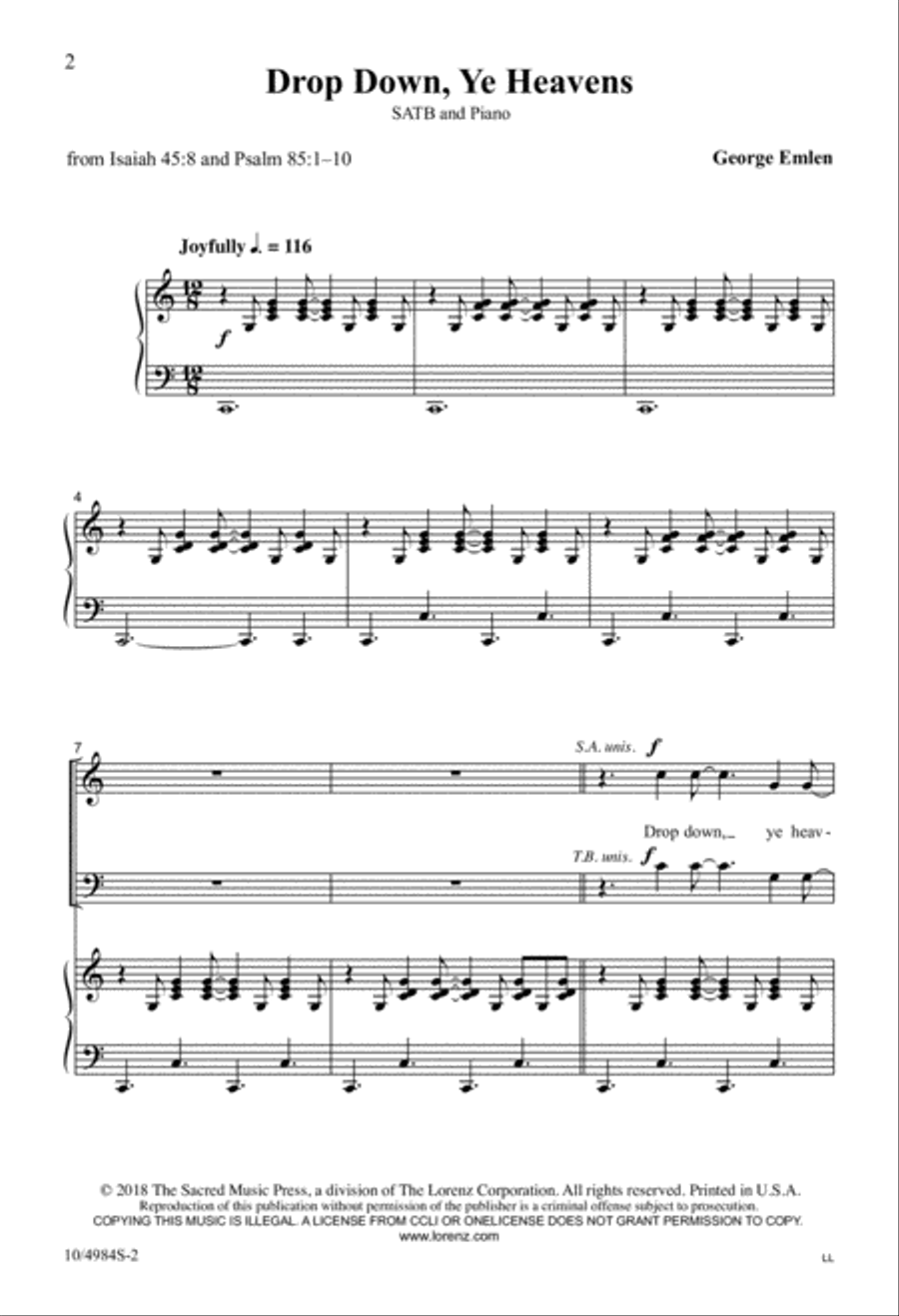 Drop Down, Ye Heavens 4-Part - Sheet Music page 2