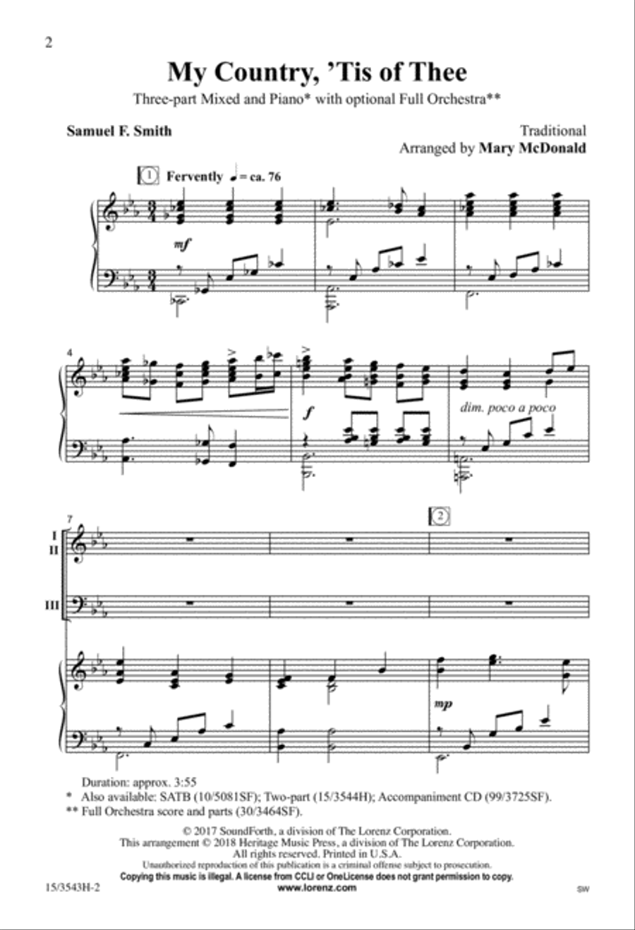 My Country, 'Tis of Thee My Country, 'Tis of Thee 3-Part scores gallery preview page 2