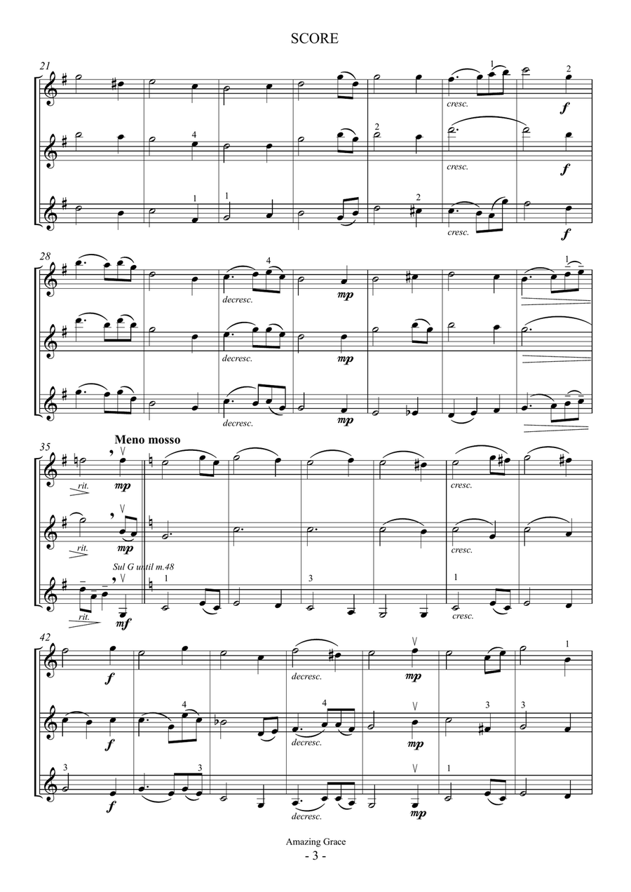 Amazing Grace (For 3 Violins, or 2Vns and Va) String Trio scores gallery preview page 3