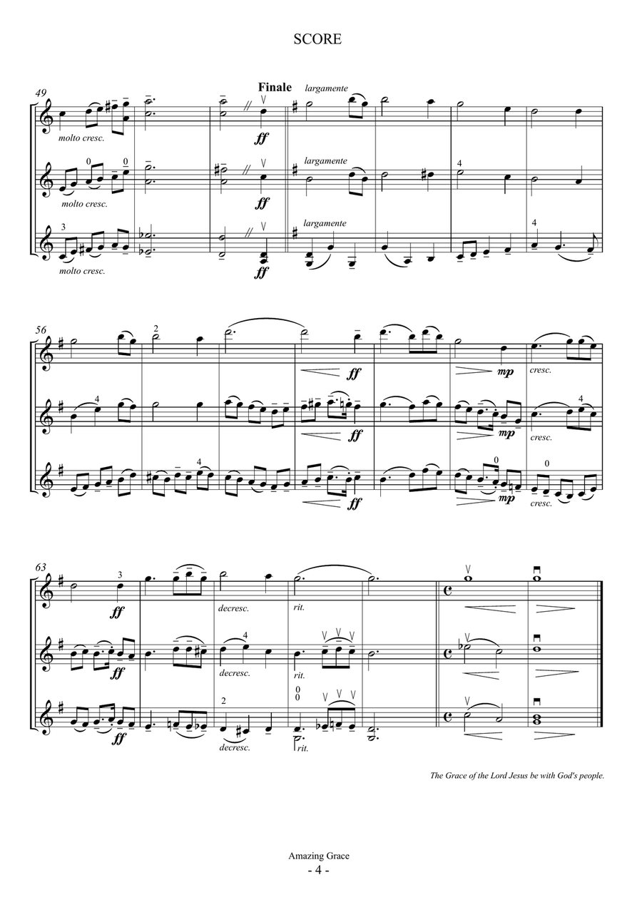 Amazing Grace (For 3 Violins, or 2Vns and Va) String Trio scores gallery preview page 4