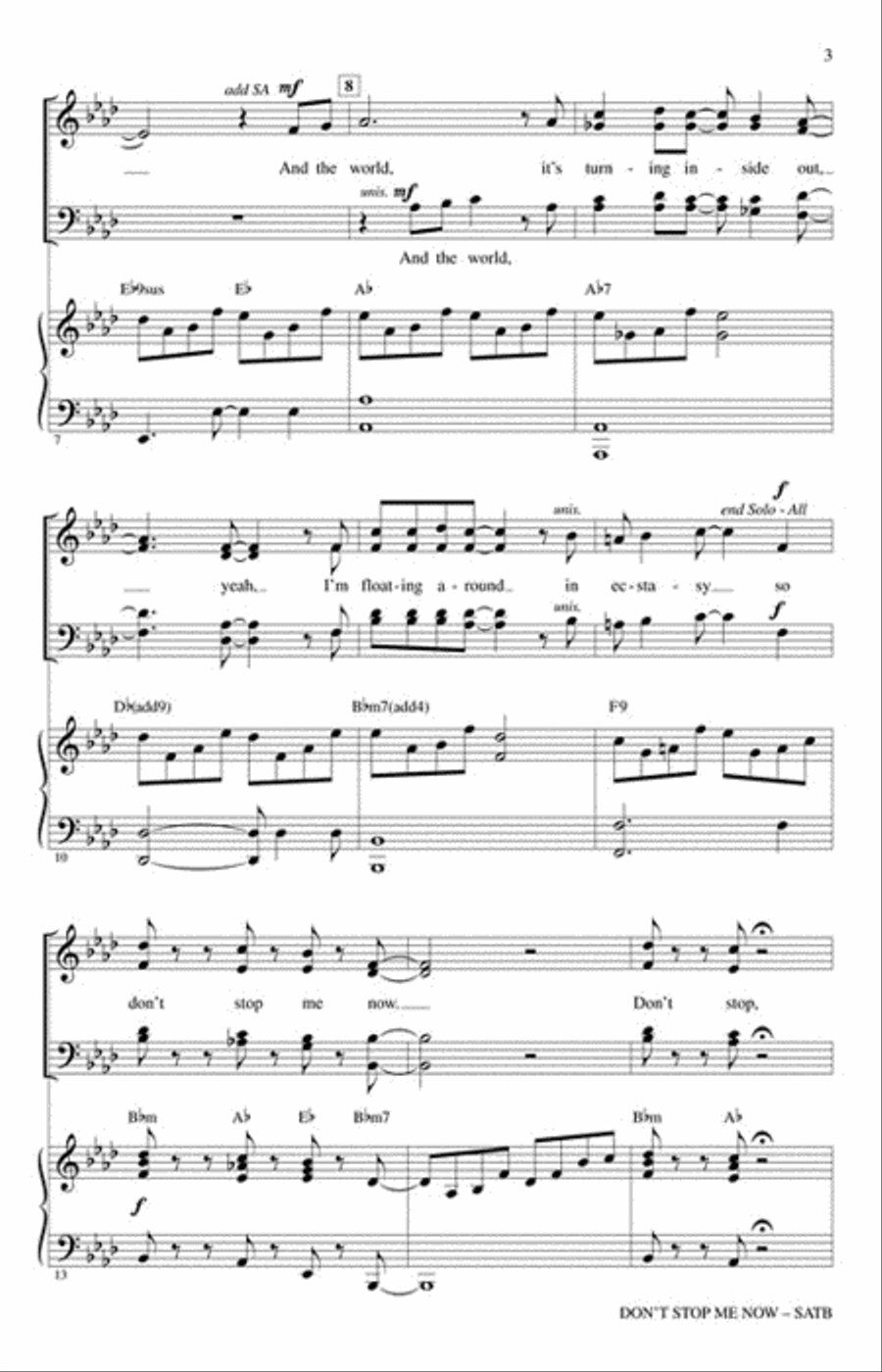 Don't Stop Me Now Choir scores gallery preview page 3