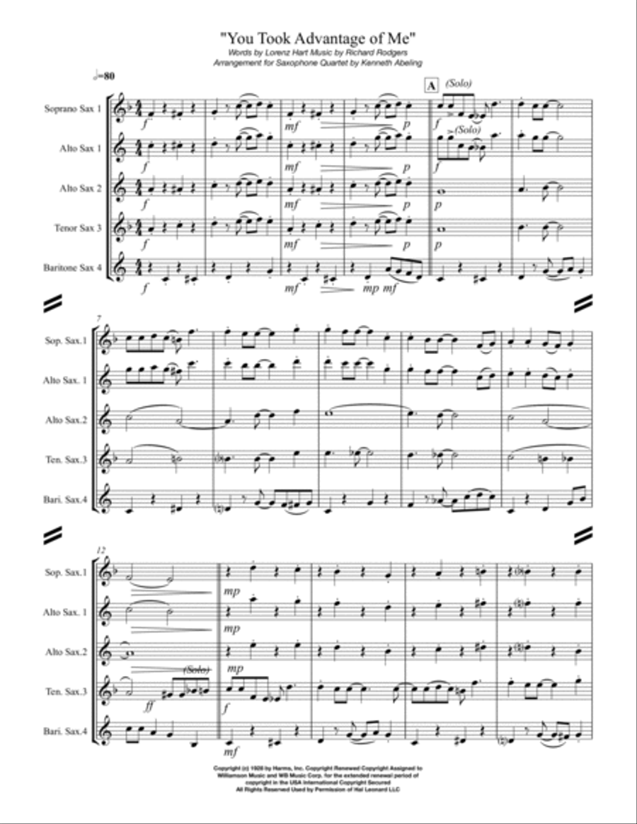 You Took Advantage Of Me from PRESENT ARMS Saxophone Quartet scores gallery preview page 2