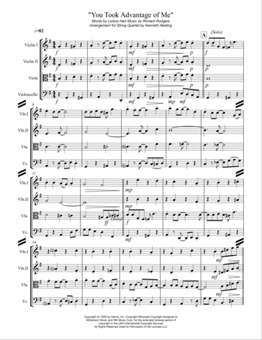You Took Advantage Of Me from PRESENT ARMS String Quartet scores gallery preview page 2