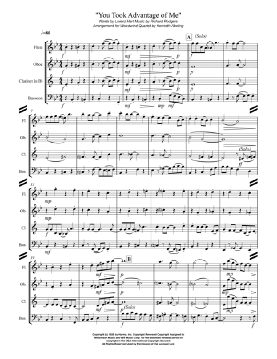 You Took Advantage Of Me from PRESENT ARMS Woodwind Quartet scores gallery preview page 2