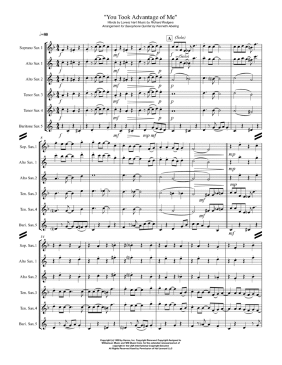 You Took Advantage Of Me from PRESENT ARMS Saxophone Quintet scores gallery preview page 2