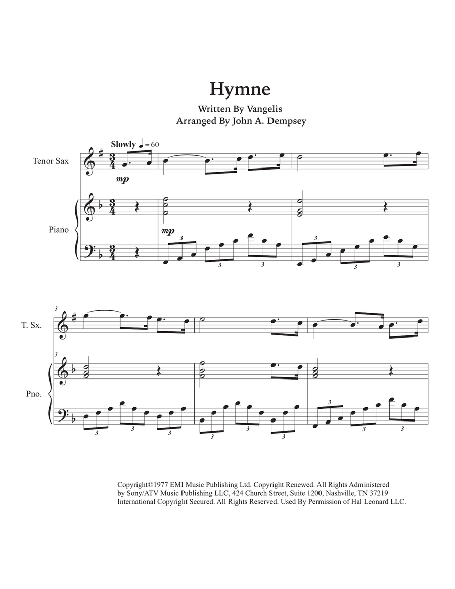 Hymne Tenor Saxophone scores gallery preview page 5
