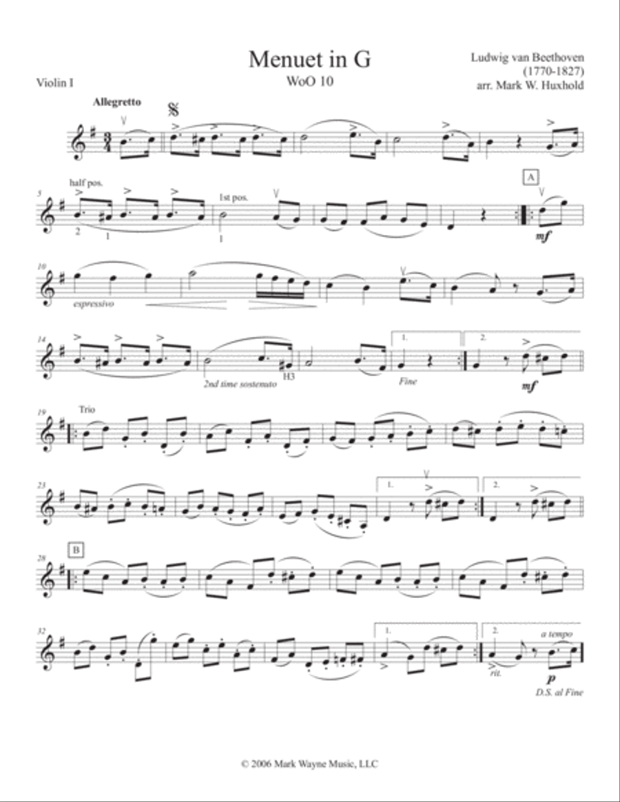 Menuet in G, WoO 10 String Orchestra scores gallery preview page 1