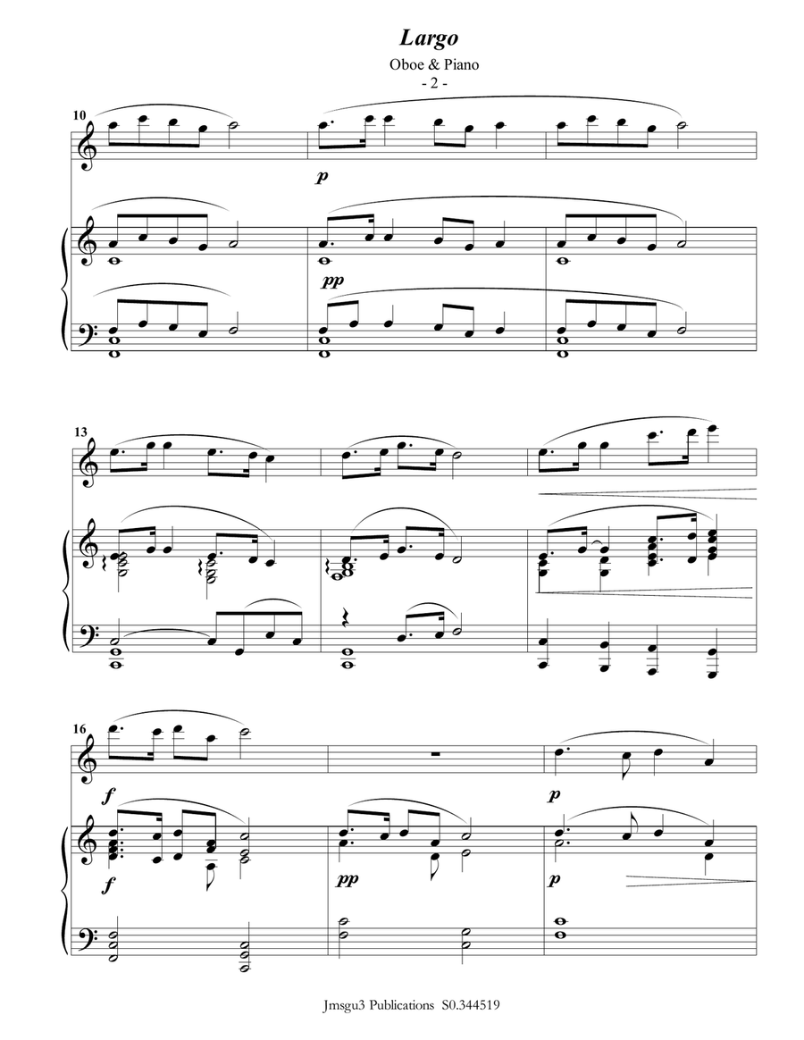 Dvořák: Largo from the New World Symphony for Oboe & Piano Piano scores gallery preview page 2