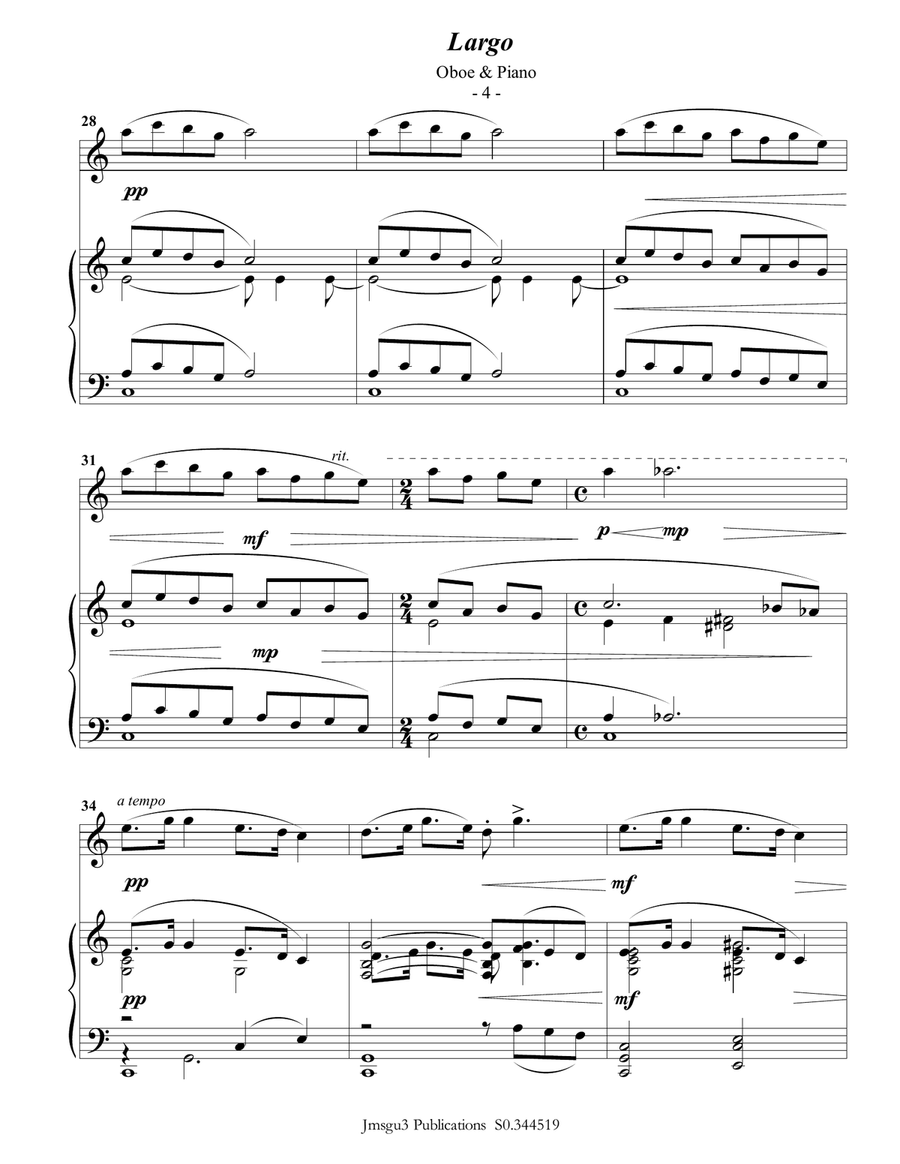 Dvořák: Largo from the New World Symphony for Oboe & Piano Piano scores gallery preview page 4
