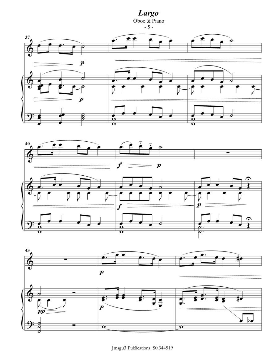 Dvořák: Largo from the New World Symphony for Oboe & Piano Piano scores gallery preview page 5