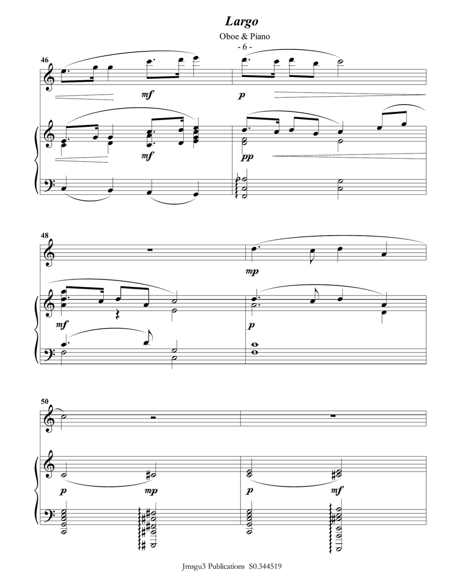 Dvořák: Largo from the New World Symphony for Oboe & Piano Piano scores gallery preview page 6
