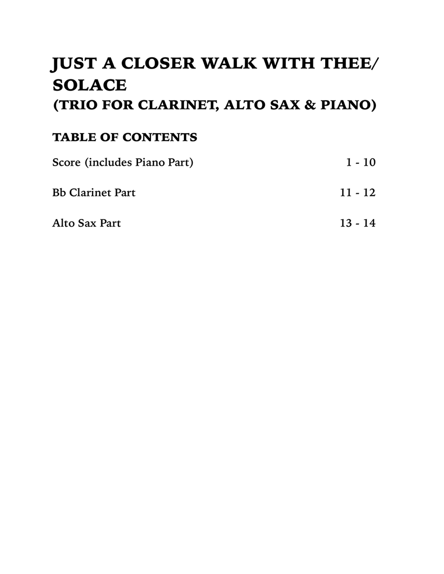Just a Closer Walk with Thee / Solace (Trio for Clarinet, Alto Sax and Piano) Small Ensemble scores gallery preview page 4