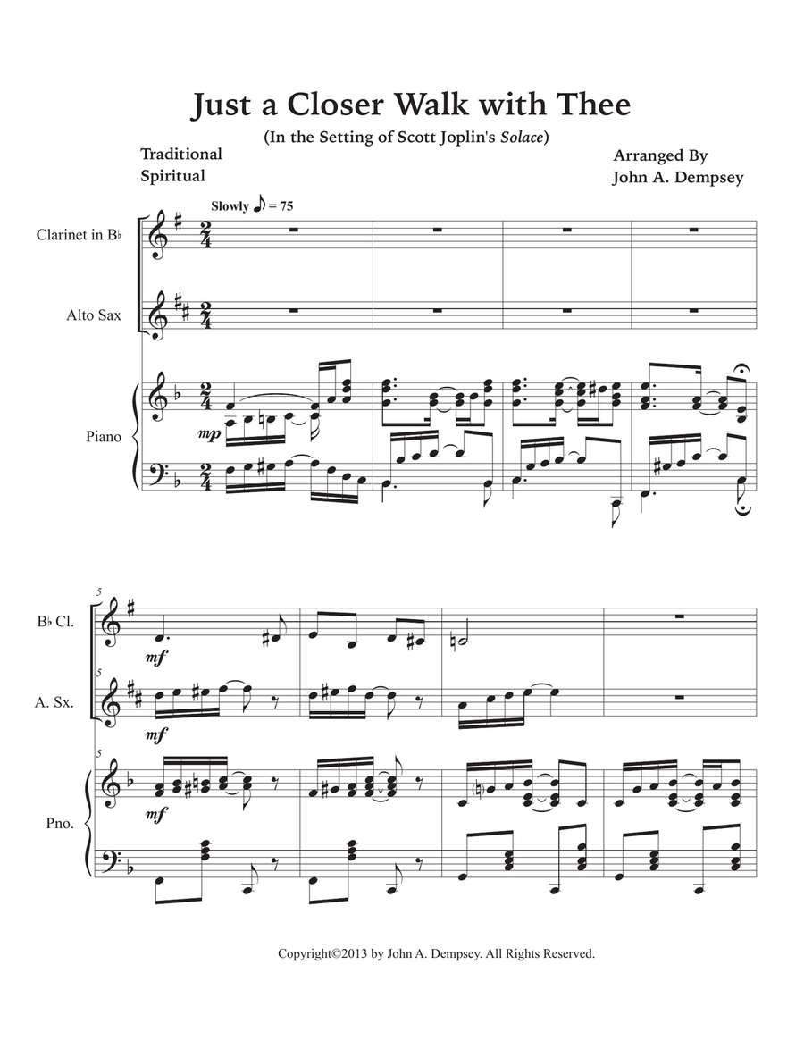 Just a Closer Walk with Thee / Solace (Trio for Clarinet, Alto Sax and Piano) Small Ensemble scores gallery preview page 5