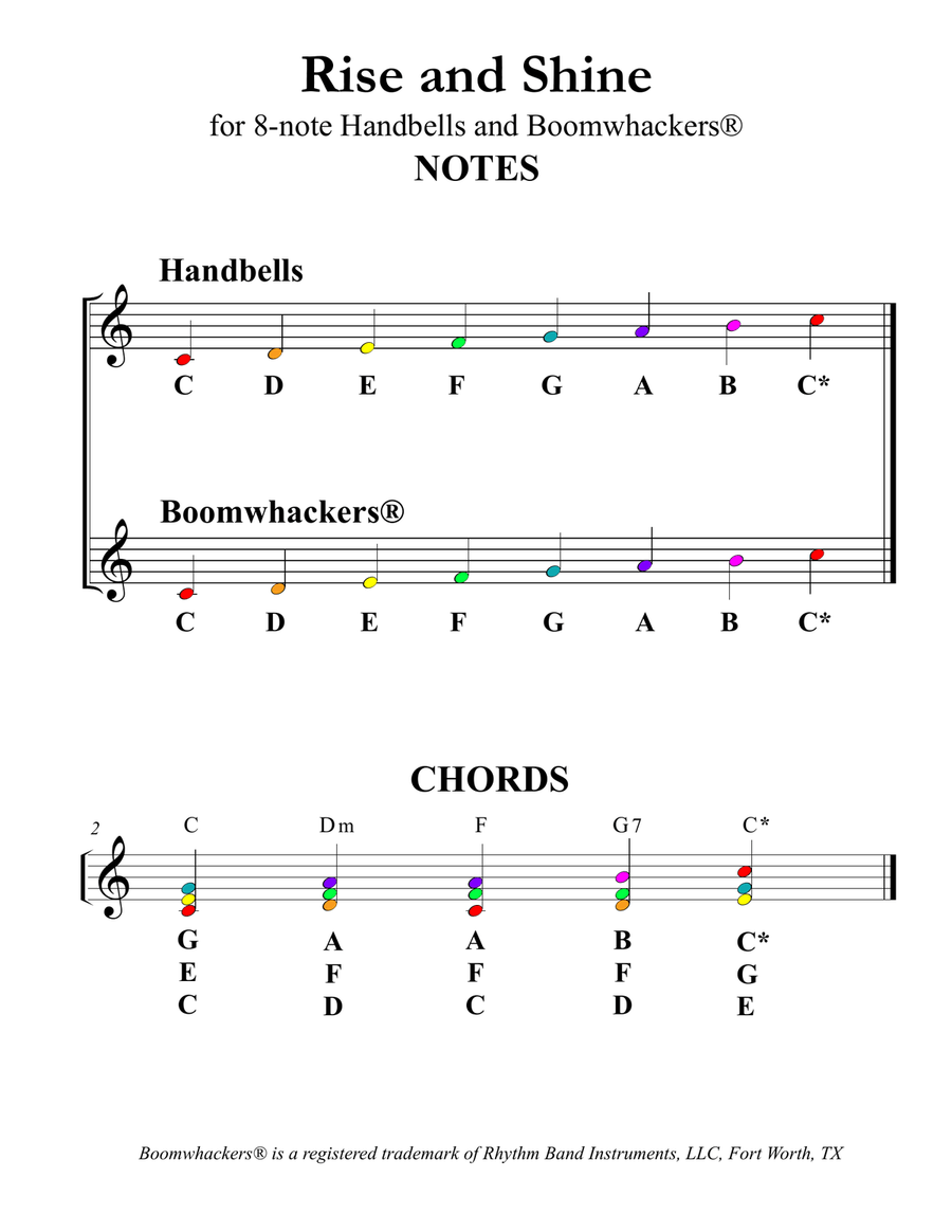 Rise and Shine (for 8-note Bells and Boomwhackers with Color Coded Notes) Handbell Choir scores gallery preview page 3
