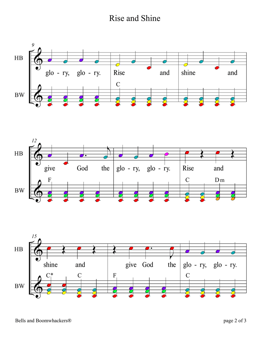 Rise and Shine (for 8-note Bells and Boomwhackers with Color Coded Notes) Handbell Choir scores gallery preview page 5